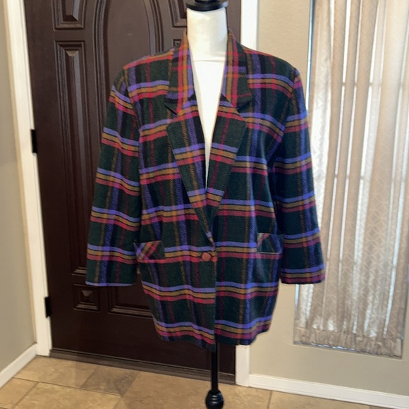 Plaid Wool Blazer 80s 90s - Picture 2 of 12